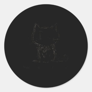 Naive Sy Cat Doodle Funny Meow Pun Art  Classic Round Sticker