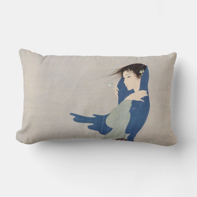 Nakajima Kiyoshi Fine Rain japanese woman art Lumbar Cushion (Front)
