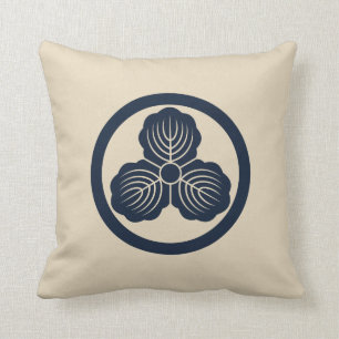 Nakaoka Japanese Mon Crest Oak Leaves Deep Navy Cushion