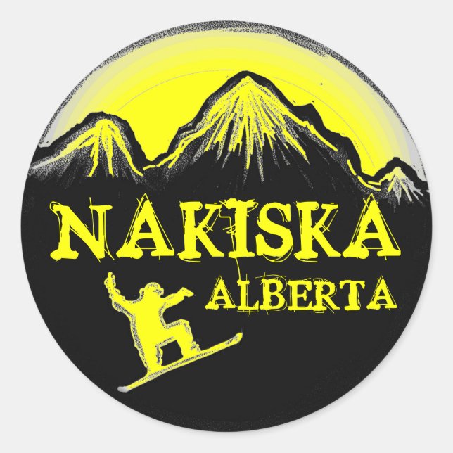 Nakiska Alberta Canada yellow snowboard stickers (Front)