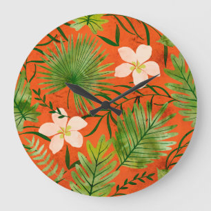 Nalani Hawaiian Tropical Garden Coral Large Clock
