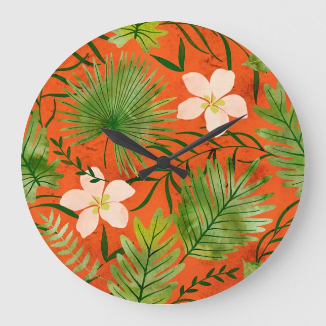 Nalani Hawaiian Tropical Garden Coral Large Clock (Front)