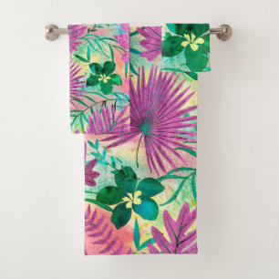 Nalani Hawaiian Tropical Garden Fuchsia Bath Towel Set
