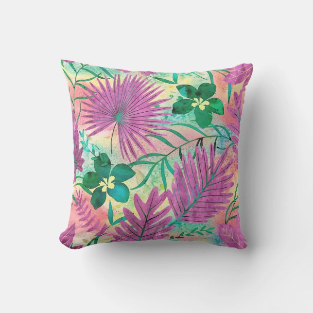 Nalani Hawaiian Tropical Garden Fuchsia Cushion (Front)