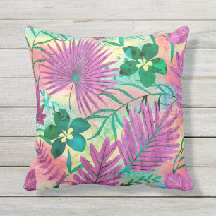 Nalani Hawaiian Tropical Garden Fuchsia Cushion