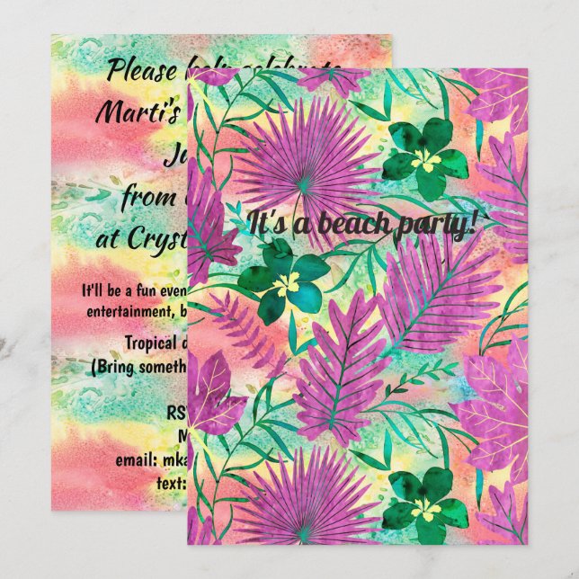 Nalani Hawaiian Tropical Garden Fuchsia Invitation (Front/Back)