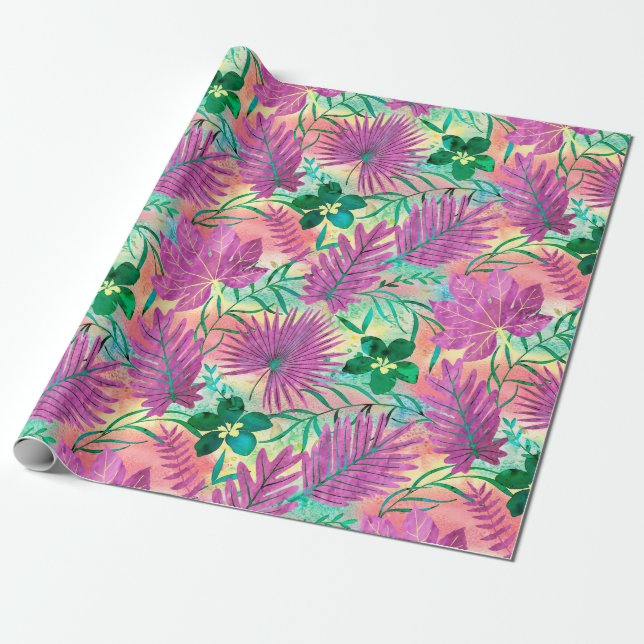 Nalani Hawaiian Tropical Garden Fuchsia Wrapping Paper (Unrolled)