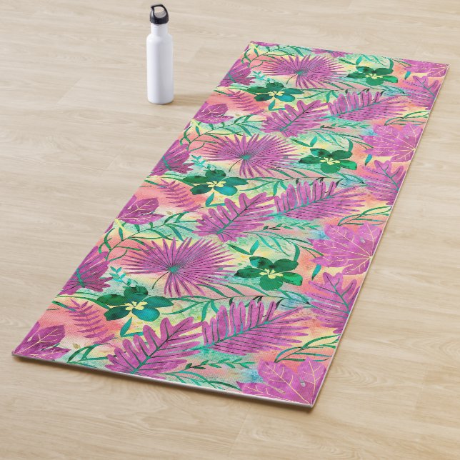 Nalani Hawaiian Tropical Garden Reverses Fuchsia Yoga Mat (In Situ)