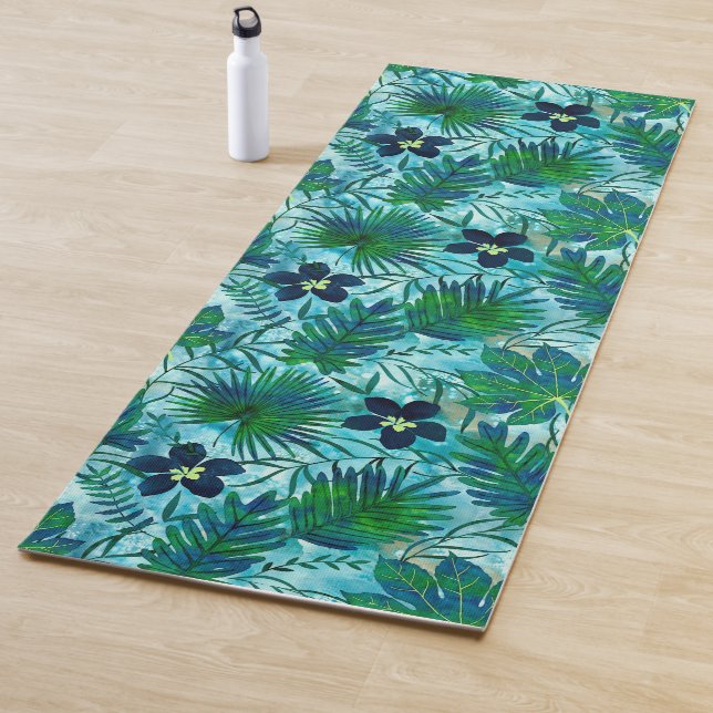 Nalani Hawaiian Tropical Garden Reverses to Teal Yoga Mat (In Situ)