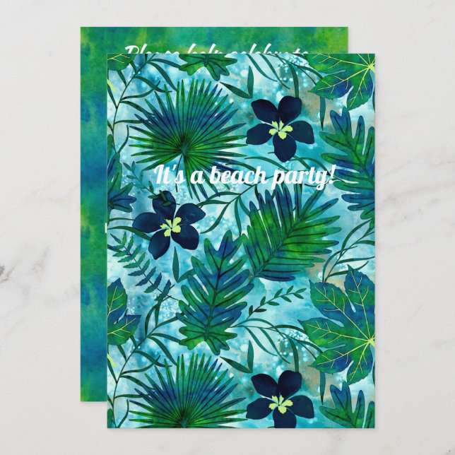 Nalani Hawaiian Tropical Garden Teal Invitation (Front/Back)