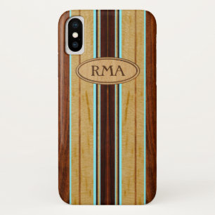 Nalu Hou Faux Koa Wood Monogram Surfboard iPhone X Case