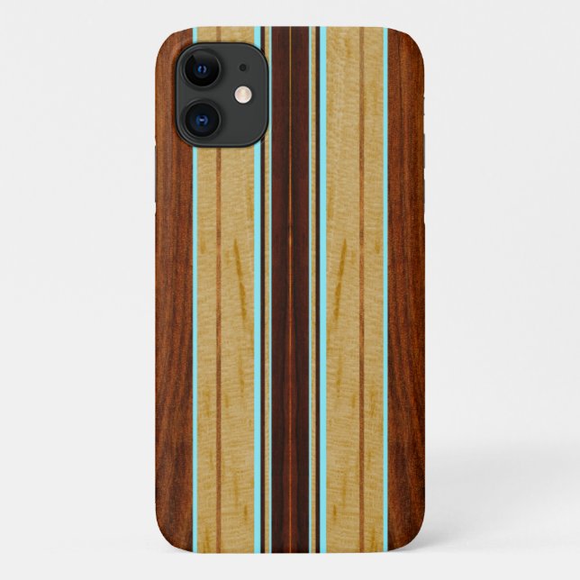 Nalu Hou Faux Koa Wood Surfboard Aqua Case-Mate iPhone Case (Back)