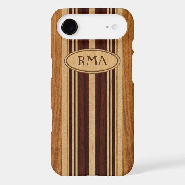 Nalu Lua Faux Koa Wood Monogram Surfboard Case-Mate iPhone Case (Back)