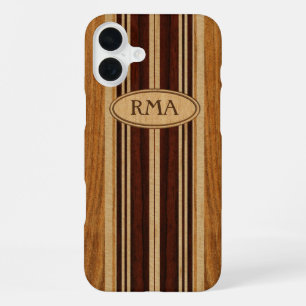 Nalu Lua Faux Koa Wood Monogram Surfboard iPhone 16 Plus Case