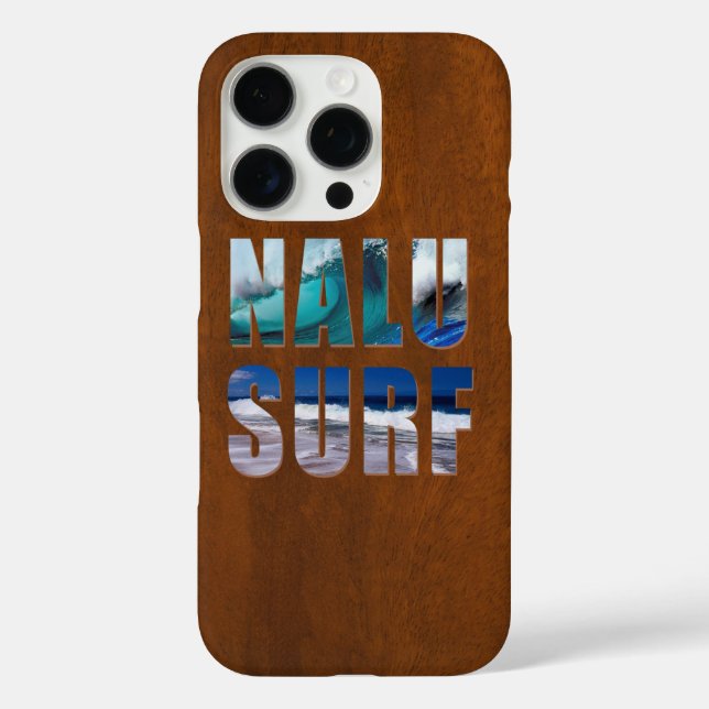 Nalu-Surf Hawaiian Wave Faux Koa Wood Surfboard Case-Mate iPhone Case (Back)