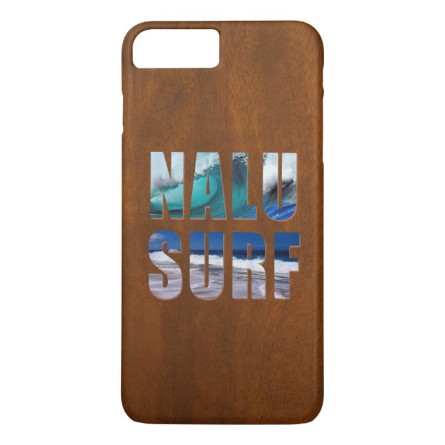 Nalu-Surf Hawaiian Wave Faux Koa Wood Surfboard Case-Mate iPhone Case (Back)
