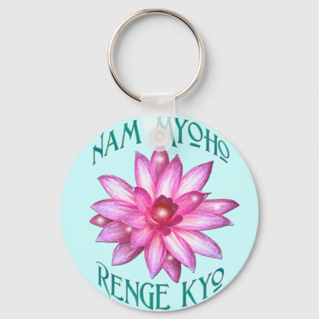 Nam Myoho Renge Kyo with Lotus Flower Design Key Ring (Front)
