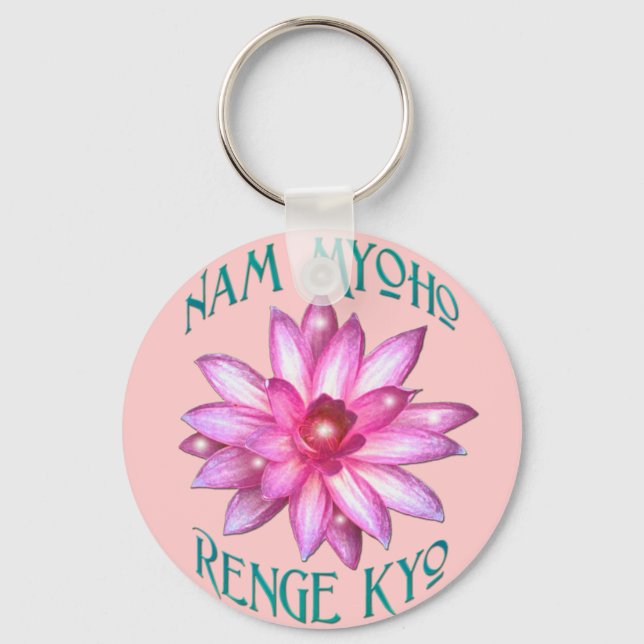 Nam Myoho Renge Kyo with Lotus Flower Design Key Ring (Front)