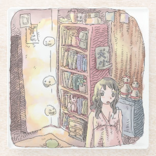 Namamuji a dim object and female illustration fl glass coaster