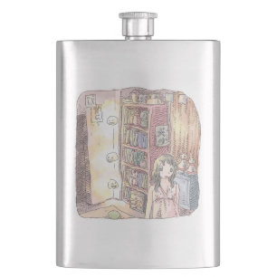 Namamuji   a dim object and female illustration fl hip flask