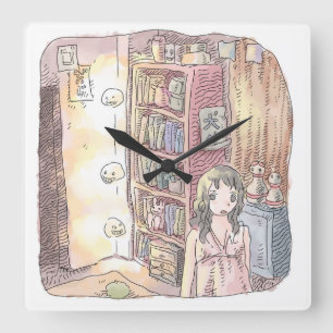 Namamuji a dim object and female illustration fl square wall clock