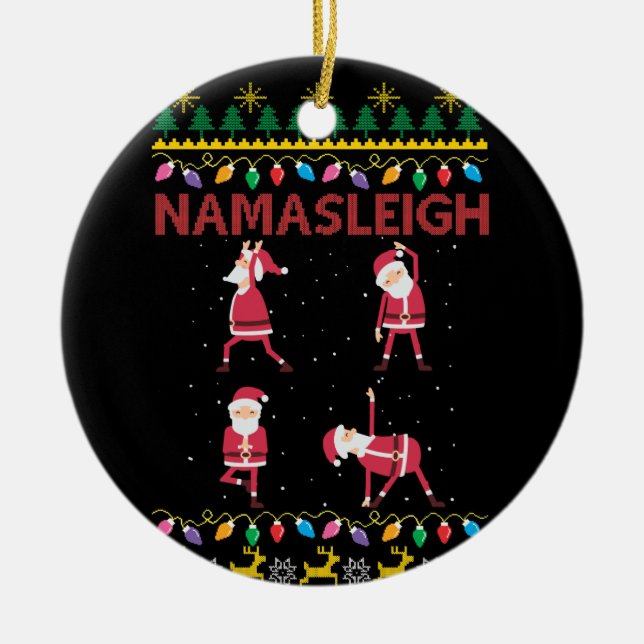 Namasleigh Santa's Yoga Positions Yoga Lover Xmas Ceramic Ornament (Front)