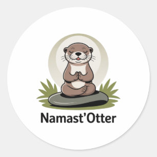 Namast’otter Funny Yoga Meditation Otter Cute Anim Classic Round Sticker