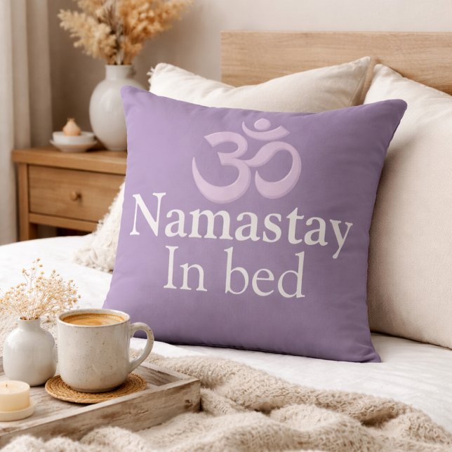 Namastay In Bed Yoga Lavender purple white Funny Cushion (Creator Uploaded)