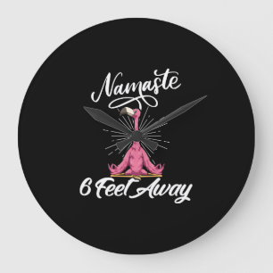 Namaste 6 Feet Away Flamingo Yoga Teachers Social Large Clock