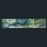 Namaste Acrylic Nameplate<br><div class="desc">2"l x 10"w x 1"h acrylic accessory sign for your Zen space.  Text of Namaste,  the divine light in me honours the divine light in you,  set over alcohol ink background. Teal,  blue,  purple,  white.  Font and font colour are customisable.</div>