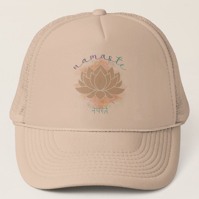 Namaste and Lotus Design Trucker Hat (Front)