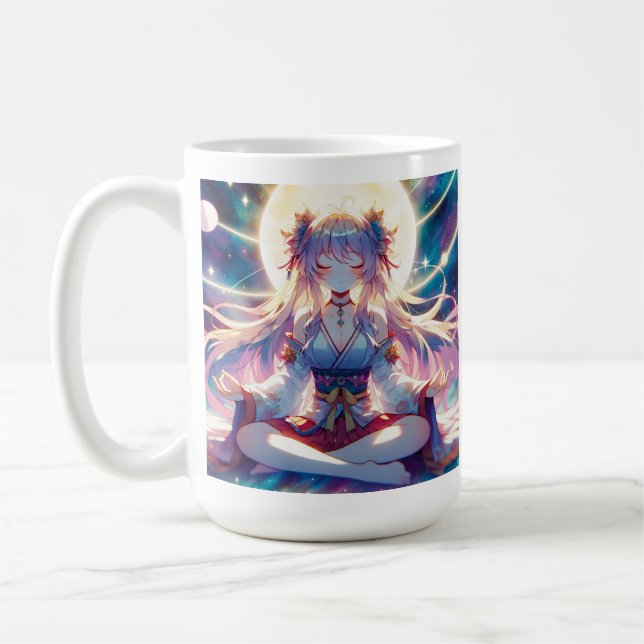 Namaste Anime Girl Meditating Coffee Mug (Left)