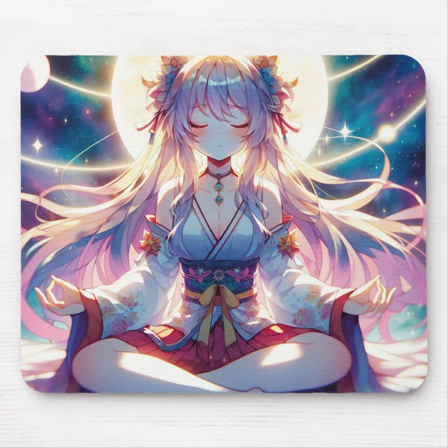 Namaste Anime Girl Meditating Mouse Pad (Front)