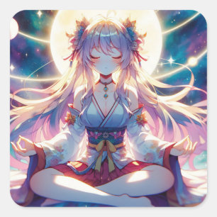 Namaste Anime Girl Meditating Square Sticker