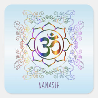 Namaste Aum (Om) Lotus Prismatic Ornamental Square Sticker
