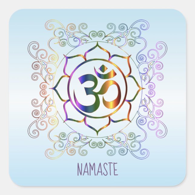 Namaste Aum (Om) Lotus Prismatic Ornamental Square Sticker (Front)