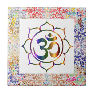 Namaste Aum Om & Lotus Rainbow Border Personalised Ceramic Tile