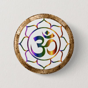 Namaste Aum (Om) & Lotus with Gold Bronze Border 6 Cm Round Badge