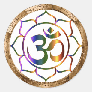 Namaste Aum (Om) & Lotus with Gold Bronze Border Classic Round Sticker