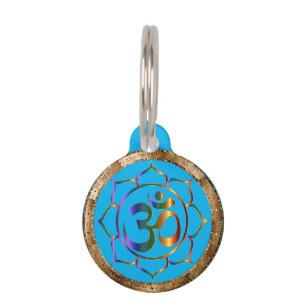 Namaste Aum (Om) & Lotus with Gold Bronze Border Pet Tag
