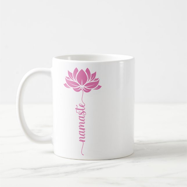 Namaste Black Lotus Flower Modern Script Coffee Mug (Left)