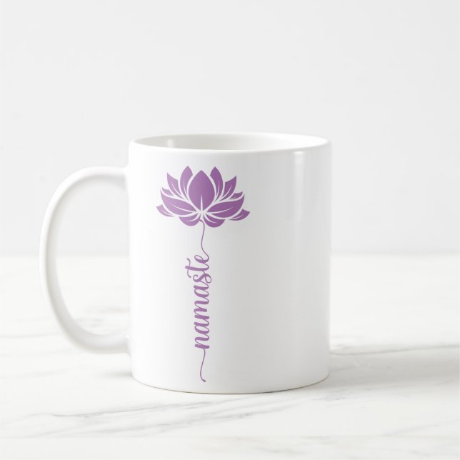 Namaste Black Lotus Flower Modern Script Tri-Blend Coffee Mug (Left)