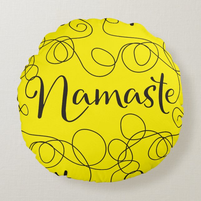 NAMASTE black seamless pattern with LINES Round Cushion (Front)