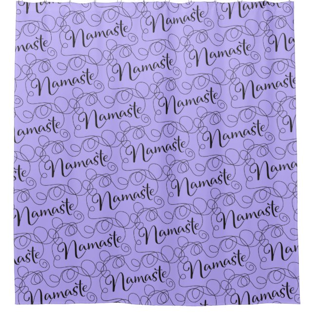 NAMASTE black seamless pattern with LINES Shower Curtain (Front)