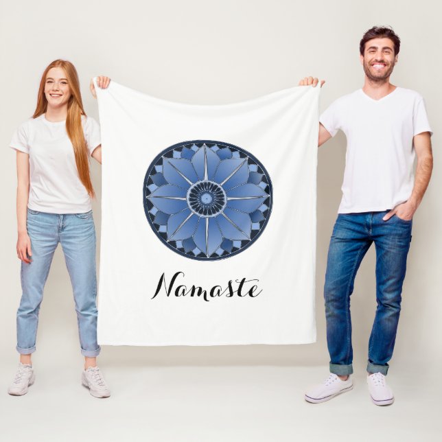 NAMASTE Blue Flower Spiritual Lotus Mandala Fleece Blanket (In Situ)