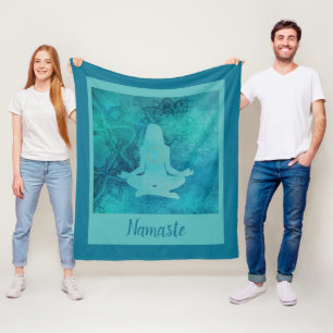 Namaste Blue Yoga Zen Meditation Spiritual Fleece Blanket