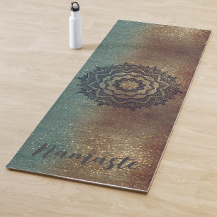 Namaste Bronze and Green Shimmery Mandala Yoga Mat