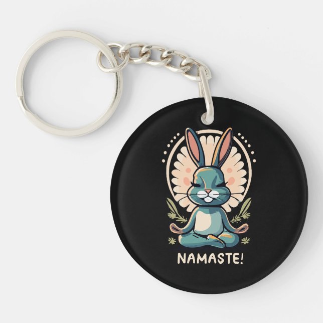 namaste bunny yoga rabbit meditation key ring (Front)