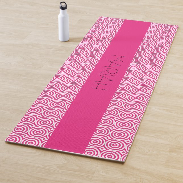 Namaste Circle Geo in Magenta with Custom Name Yoga Mat (In Situ)