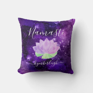 Namaste Cosmic Purple Lotus Flower Monogram Name Cushion